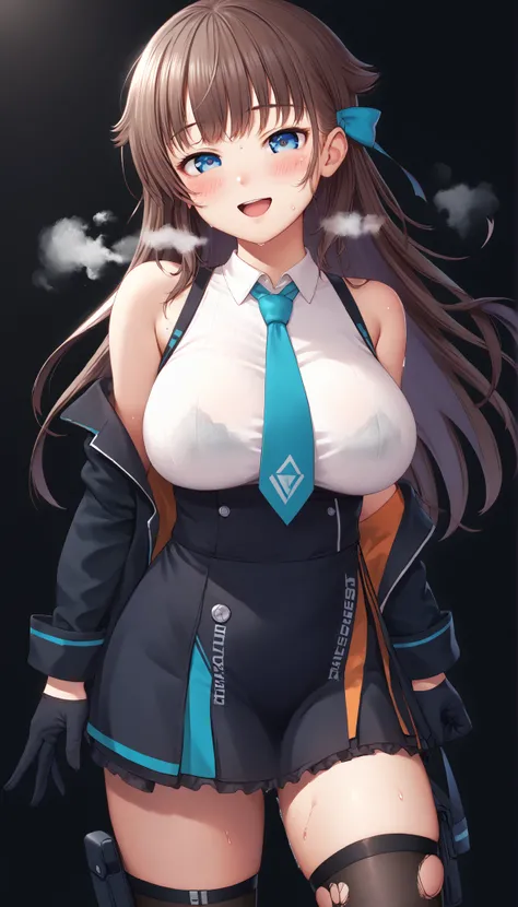 great quality,is so beautiful,Absard dress,top quality,newest,masterpiece,4k,resolution,anime screen capture,1 girl,brown hair,long hair,blue eyes,cute anime eyes,super huge breasts that have just been torn apart,very much sweat (Amount of sweat:2.0),blush...