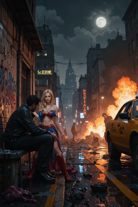 NSFW,
Photorealism,
((A scene from a live-action movie)),
Incredibly detailed,
The world of Grand Theft Auto,
The outskirts of Los Santos, late at night, in the rain,
Supergirl, who has fallen to the point of being a backstreet prostitute,
has sex with a t...