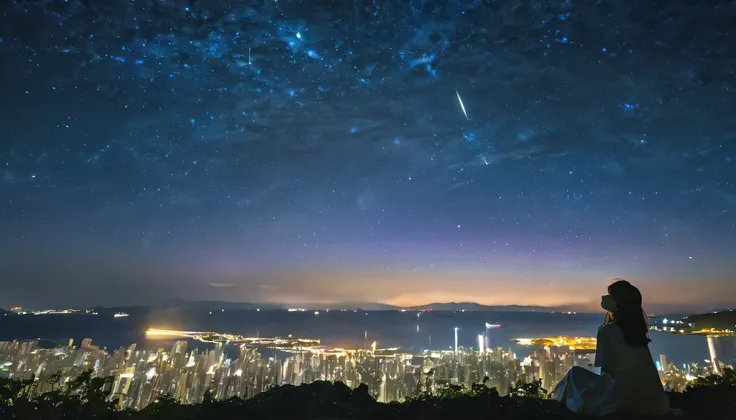 (8k、RAW Photos、highest quality、look up:1.2、masterpiece:1.2、Genuineistic、Ultra-high resolution、High Contrast、Photon Mapping、Genuine、Very detailed、Official Art, RAW Photos、professional Lighting、 Light、Vivid atmosphere、twiceLight) title: 「Starry sky sounds」 e...