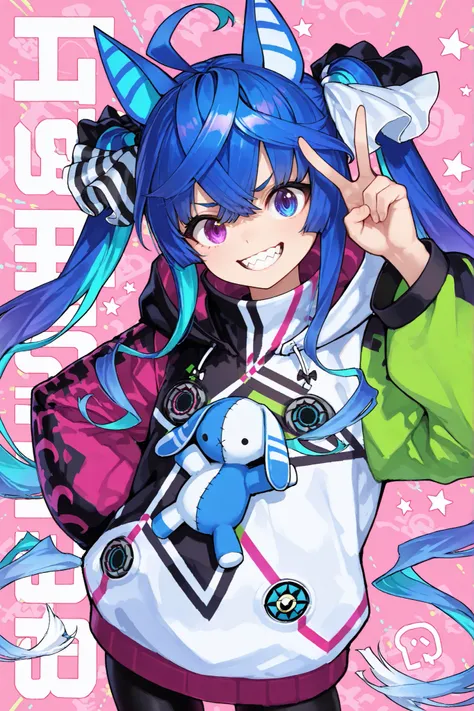 8K, ((Ultra Fine Illustration)), top quality, masterpiece, score_9, score_8_up, score_7_up, zzTwinturbo、,  word, blue hair、twin tails、heterochromia iris、purple eyes、blue eyes、zzTwinturbo、blue hair、twin tails、heterochromia iris、purple eyes、blue eyes、sharp t...