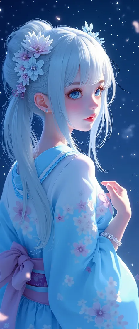 Vue de la Voie lactée et ciel nocturne 、Une femme、cheveux lisses、Beaux cheveux brillants、、manches longues、yeux et visage détaillés、amélioration des yeux、éclairage doux、Fond d'écran haute résolution unifié CG 8K、détails complexes、portrait、regardant les étoi...