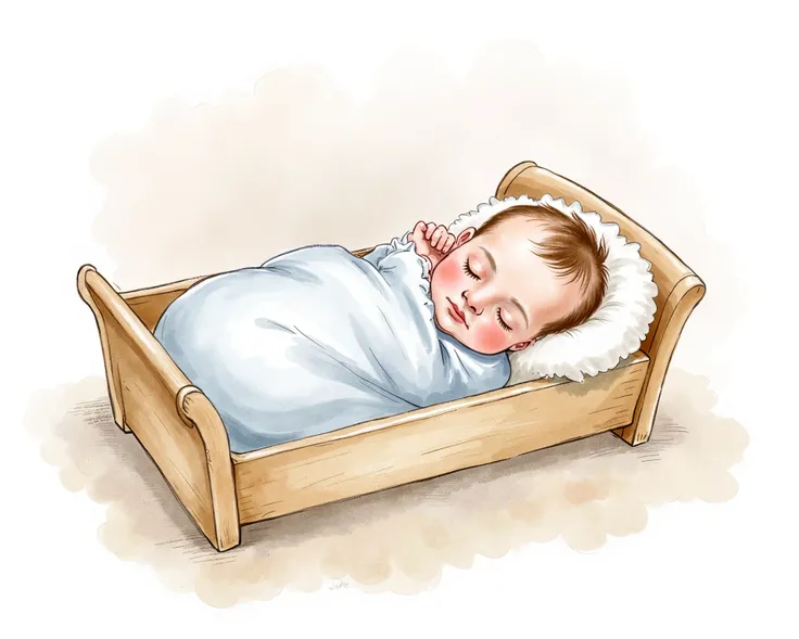 A baby in a cot
Water color illustration, no background
