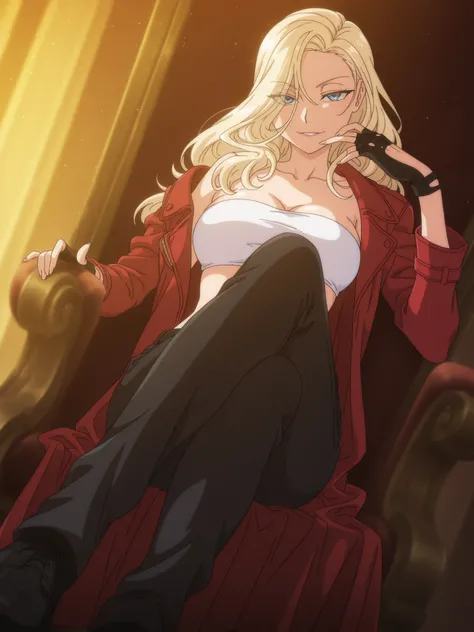 obra-prima, Better Quality, incredible quality, girl, Absurdo, mais novo, paisagem, screenshot de anime, Dutch angle, 1 girl, reigns Kurashiki, alone, light blue eyes, blonde hair, long hair, looking at the viewer, Slight Smile, contraste, looking at the v...