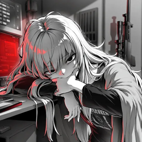 masterpiece, best quality, amazing quality, very aesthetic, high resolution, ultra-detailed, absurdres, (hands:-0.22),
1girl, woman, solo, young woman, (looking at viewer, portrait,upper body shot:1.19), LineAniAF, monochrome, greyscale, ebiblue, (smug exp...