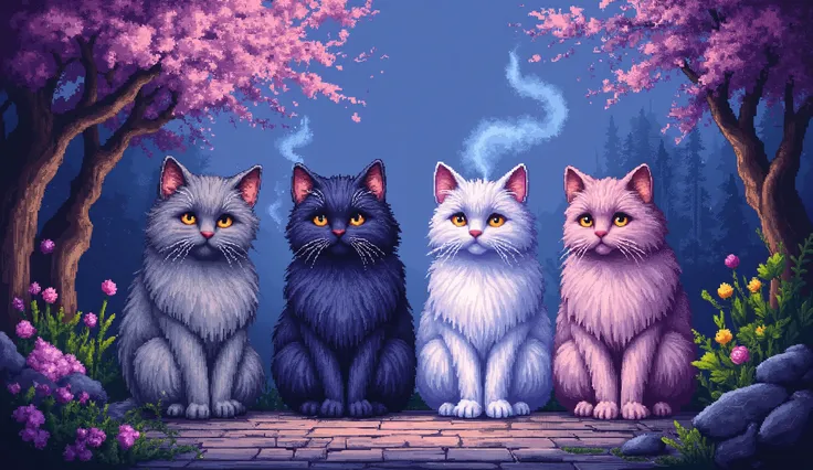 catss，Frontal photo. Evening. 3D pixel art 4K wallpaper. Incredible pixel art detail. Pixel art. Steam waves. Detailed Unreal Engine pixel art