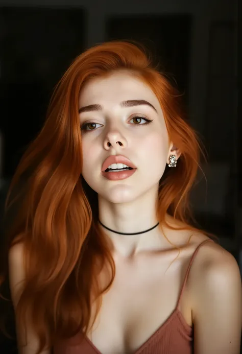  closed mouth, woman of a 27-year-old girl with long, flowing red hair and striking dark eyes. in her living room, on a sofa, wearing a legging, and a sweatshirt, full body, full living room panorama vision beautiful sofa, , best quality, ultra-detailed, s...