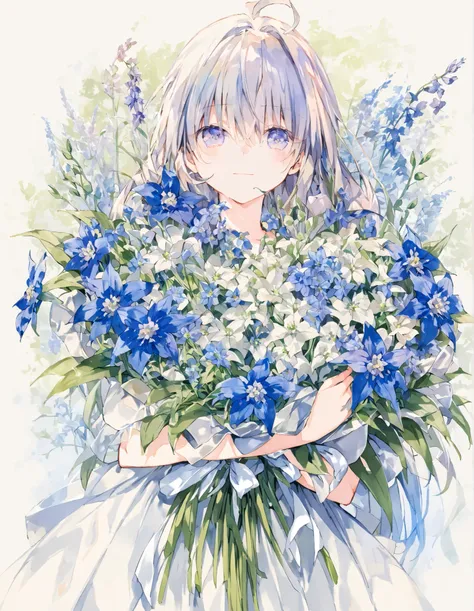 Official illustration using hand drawn watercolor sketch techniques　Midsummer flower　Half-baked　with P((delphinium))A bouquet of flowers for you