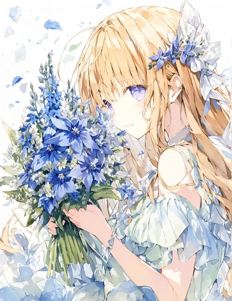 Official illustration using hand drawn watercolor sketch techniques　Midsummer flower　Half-baked　with P((delphinium))A bouquet of flowers for you