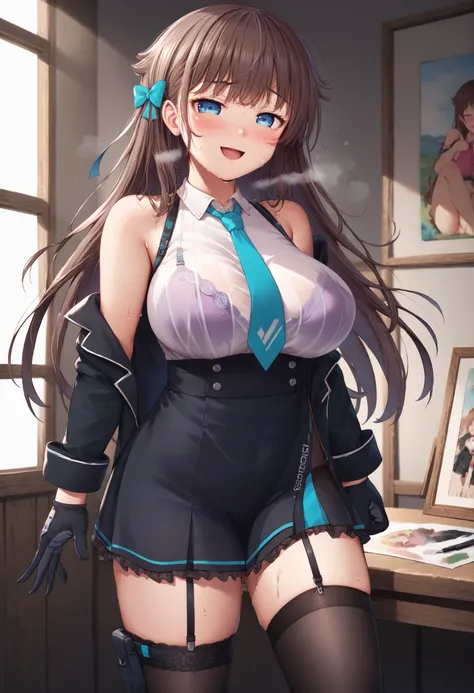 great quality,so beautiful,Absard dress,best quality,newest,masterpiece,4k,resolution,anime screen capture,1 girl,brown hair,long hair,blue eyes,cute anime eyes,super huge breasts that have just been torn apart,very much sweat (Amount of sweat:2.0),blush(r...