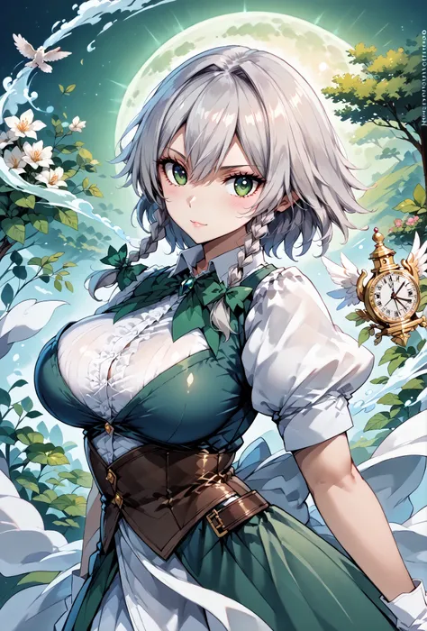 score_9, score_8_up, score_7_up, source_anime, 4K,perfect fingers,(perfect hands, perfect anatomy),prefect lighting, very aesthetic, intricate details,highly detailed background, masterpiece, high quality, best quality,
1girl,solo, izayoi_sakuya,silver hai...
