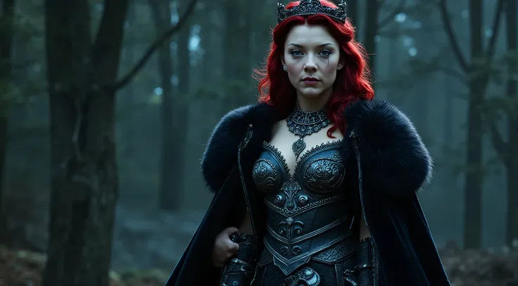 A highly detailed pictureof a ruggedly beautiful gothic warrior queen portrayed by a young Emma Stone wearing a dark gothic fantasy inspired outfit complete with boots with a black steel breastplate with metallic accents and stunning scrollwork in platinu...