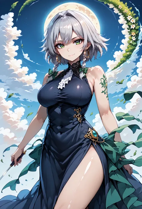 score_9, score_8_up, score_7_up, source_anime, 4K,perfect fingers,(perfect hands, perfect anatomy),prefect lighting, very aesthetic, intricate details,highly detailed background, masterpiece, high quality, best quality,
1girl,solo, izayoi_sakuya,silver hai...