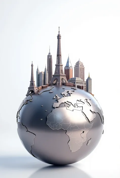 a globe with 10 famous landmarks on top of it. isolated on white background.