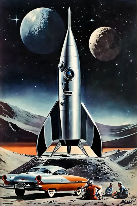 ((( classic sci-fi television series ))), pictures, very realistic, In scenes from old 1950s sci-fi movie series、rocket発射基地の広大な背景に平らなグランデが見えます, ((( 1950s ))), ancient aesthetics , scenes from 1950s sci-fi movie , Retro_rocket, nave espacial estilo Retro, ...