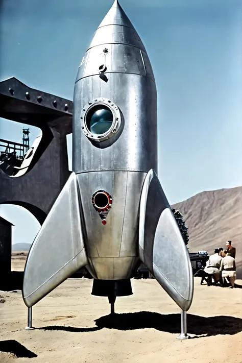 ((( classic sci-fi television series ))), pictures, very realistic, scenes from old 1950s sci-fi movie series、rocket発射基地の広大な背景に平らなグランデが見えます, ((( 1950s ))), ancient aesthetics , scenes from 1950s sci-fi movie , Retro_rocket, nave espacial estilo Retro, wit...