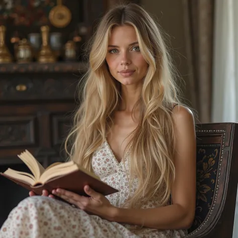 （top quality、top quality、 highest resolution 、 Ultra Realistic Photos for Magazines、full body image、masterpiece、16ｋ、）Her beautiful hair is much longer than her heightの上。Super Long Blonde Hair。Much of her very long hair has fallen to the floor {x} She's a w...