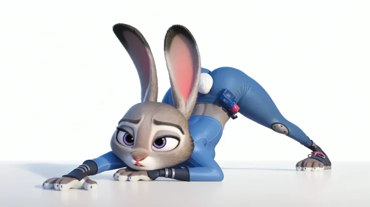 score_9,score_8_up,score_7_up,1girl, :o, absurdres, judy, hopps, zootopia,humanoid bunny, bunny ears, bunny tail, bunny fur, breast_press, breasts, commentary_request, highres, jack-o'_challenge, korean_commentary, small breasts, legs, meme, parted_lips, w...