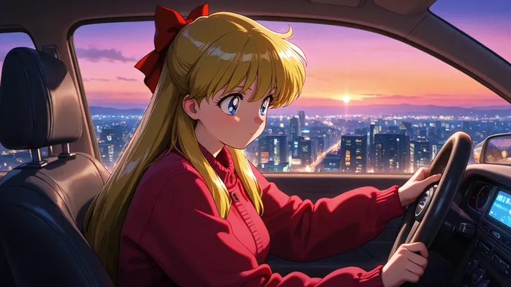 masterpiece, amazing quality, best quality, ultra-detailed, 8K, illustration, clear skin, ultra-detailed-eyes, soft skin, very awa, very as2, shiny skin, shiny hair, soft body, 90's style, official art, minako aino, blonde hair, blue eyes, hair bow, half u...