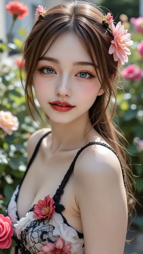 Realistic ((Photorealistic realism)), Hyper high resolution, ((Hyper insanel quality, epice masterciece, intricately detailed digital art)),((focus on extremely Realistic Proportion Body:1.3),"Portrait of {a woman with blue eyes, wearing a dress, standing ...