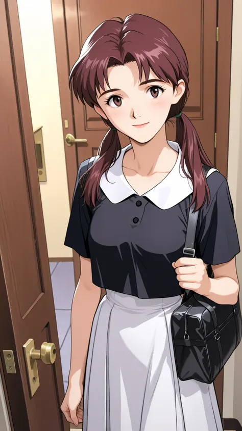 HD Akagi Ritsuko solo elementary school age hair is brown Second growth period style open the door from the front door of my home I'm hanging my bag on my shoulder Strange Face