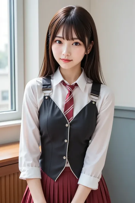 chihiro, firm breast, by adjusting the framing so the subject's full head is visible within the composition, with the crop showing only from just above the bust to slightly above the top of the head. Ensure there is a comfortable amount of background space...