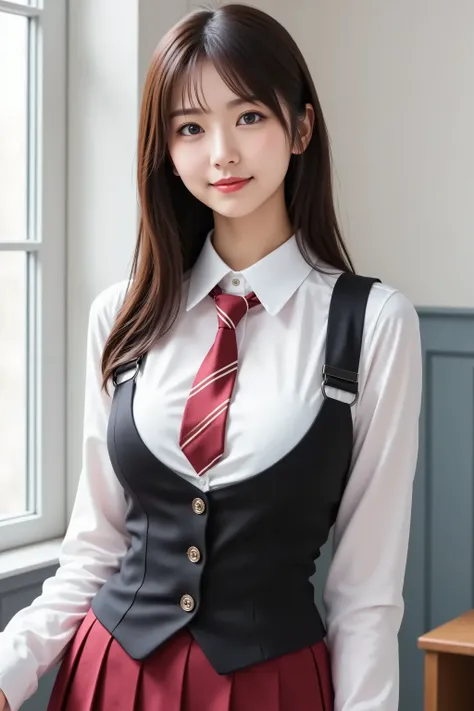 misaki, huge breast, by adjusting the framing so the subject's full head is visible within the composition, with the crop showing only from just above the bust to slightly above the top of the head. Ensure there is a comfortable amount of background space ...