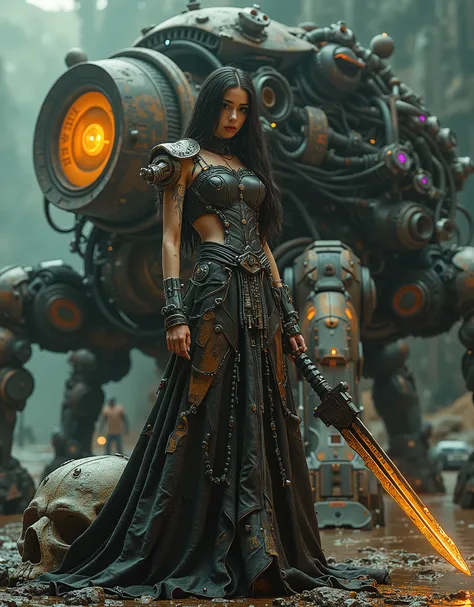 cinematographic photograph using rule of thirds and composition on planes Photo 3 / 4 takes over the entire body , beautiful and sexy naked woman , young Mexican woman of incomparable Latin beauty , top model, Stylish and gothic stormtrooper with smal...