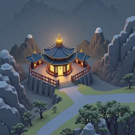 Please , creates a Guofeng Xianxia map with the following characteristics:
创建一个略带Ink Style格的国风仙侠建筑(Isometric perspective),Ink Style, is very nice , masterpiece, is the best quality, realistic photos, Professional, perfect composition,National style elem...
