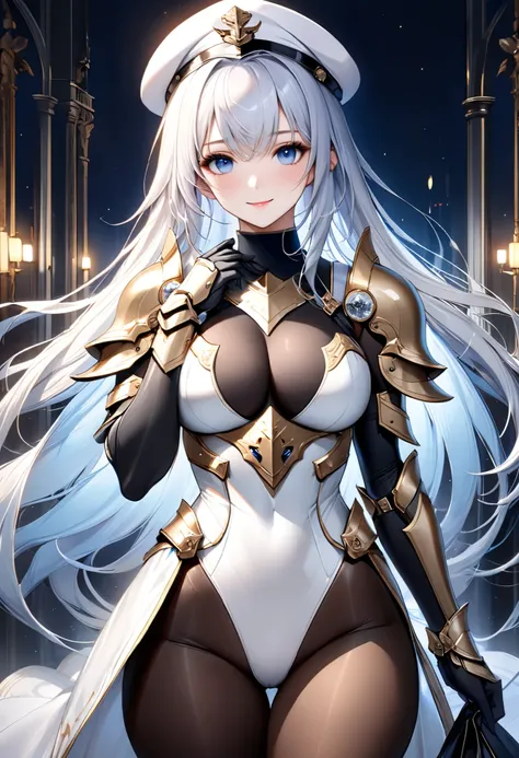 ((best quality)), ((masterpiece)), ((super realistic)), (solo), 1 girl, ((curvilinear)), ((Skin Dantation: 1.2)), perfect face, ((Azur Lane)), (( Armored Long Skirt Dress : 1.2)), ((Paladin Armor)), ((High Neck White Leotard that fits the skin perfectly: 1...
