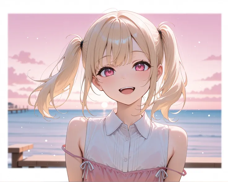score_9, score_8_up, score_7_up, masterpiece, best quality, detailed face, detailed eyes, 1 girl, solo, beautiful, slender, curvy body, flat chest, youthful, young, short,

medium hair, blonde hair, twin tails, tidy bangs, pink eyes, fair skin, cute, adora...