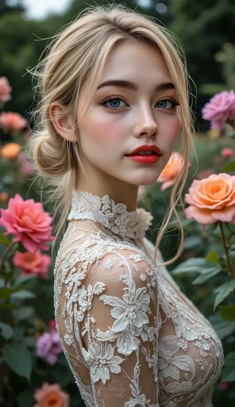 Realistic ((Photorealistic realism)), Hyper high resolution, ((Hyper insanel quality, epice masterciece, intricately detailed digital art)),((focus on extremely Realistic Proportion Body:1.3),"Portrait of {a woman with blue eyes, wearing a dress, standing ...