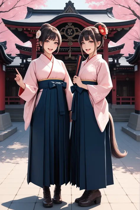 Masterpiece, best quality, ultra-detailed,photo-realistic,hyper-realism,full body shot,front view, perfect face, Taisho Romance atmosphere,beautiful and pretty,Japanese girls,round face, pony tail or hair bun,happy, 2girls walking forward in the 1920's Tok...