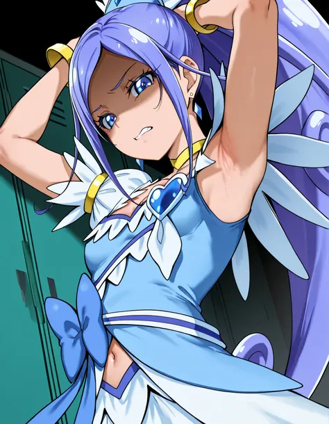 3D, cure diamond,
capelet, gem, blue dress, yellow bracelet, blur ribbon, earrings, cleavage, navel,
Alp,
shaded face, ,(disgistied face:1.2), (glare at viewer:1.1, (narrowed eyes:1.4),\(troubled eyeblows:1.8\), disdaining , (clenched teeth), look down...