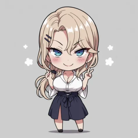 Kurashiki Reika, high quality, masterpiece, Very detailed, high quality, high resolution, A girl, solo, blonde hair, blue eyes, beautiful, beautiful and perfect face, happy,smile,mouth open, View your audience, high waisted skirt, blouse, wide sleeves, hai...