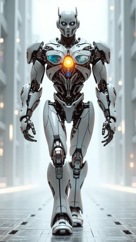 DALL·E reimagined as a visionary Transformer robot, walking forward surrounded by swirling 3D objects and morphing constructs, 1 male robot,
Face composed of shifting polygons and grid overlays, with fractal-like eyes that project evolving images. His ar...