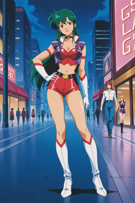 Time Gal on a future street, in full view in a highly detailed anime style