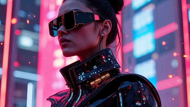 Futuristic 2050 cyberpunk fashion design,  a little bit of neon , 