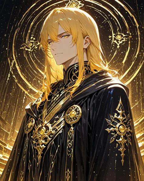 1Man. blond hair. Black robes with gold details
