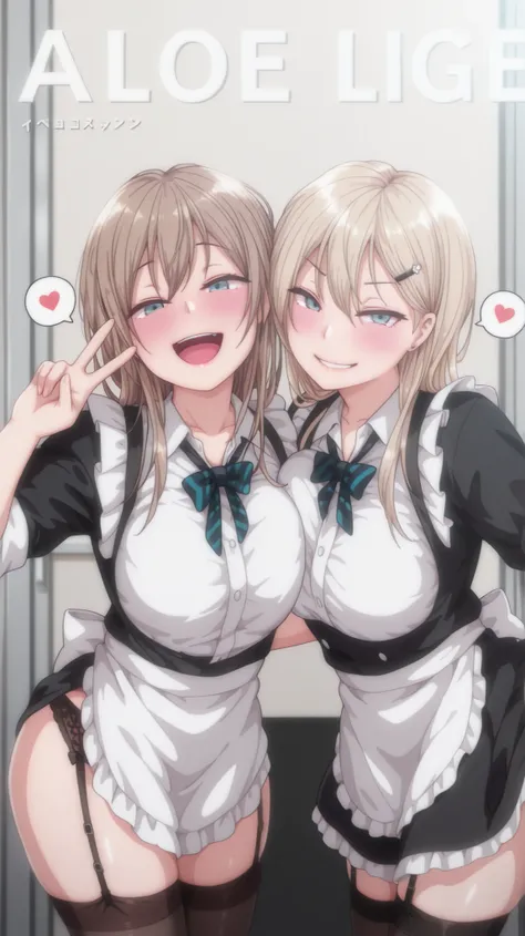 masterpiece, best quality, amazing quality, absurd, 2 girls, kurashiki reigns, long hair, blue eyes, blonde hair, smile, narrowed eyes, parted lips, looking at viewer, naughty face, chisa, alone, chisa_IlXL,Brown Hair,, smile, smiling, looking at viewer, m...