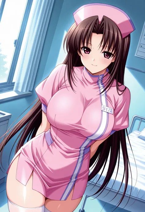 Score_9, score_8_up, score_7_up, source_anime, shirakawa ryouko, solo, brown hair, long hair, parted bangs, hair intakes, red eyes, purple eyes, large breasts, (best quality), (high quality), {masterpiece}, extremely delicate and beautiful, ultra-detailed,...