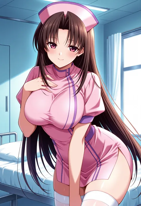 Score_9, score_8_up, score_7_up, source_anime, shirakawa ryouko, solo, brown hair, long hair, parted bangs, hair intakes, red eyes, purple eyes, large breasts, (best quality), (high quality), {masterpiece}, extremely delicate and beautiful, ultra-detailed,...