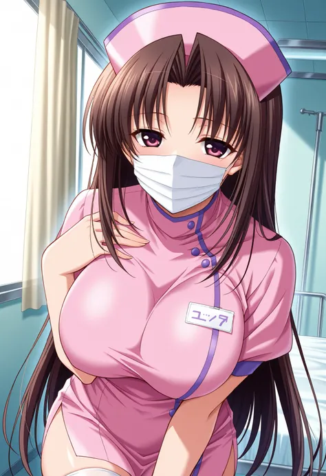 Score_9, score_8_up, score_7_up, source_anime, shirakawa ryouko, solo, brown hair, long hair, parted bangs, hair intakes, red eyes, purple eyes, large breasts, (best quality), (high quality), {masterpiece}, extremely delicate and beautiful, ultra-detailed,...