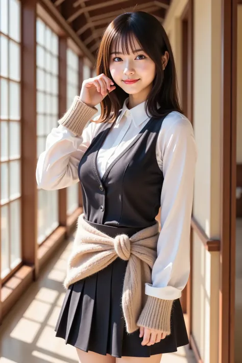 misaki, huge breast, by adjusting the framing so the subject's full head is visible within the composition, with the crop showing only from just above the bust to slightly above the top of the head. a highly detailed and realistic digital illustration of a...