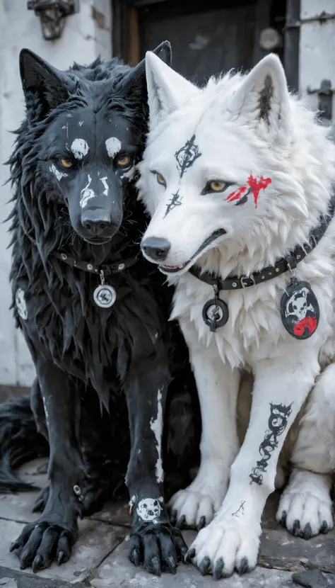 capa negra,A white wolf ,a chic,A black wolf