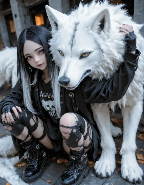 capa negra,A white wolf ,a chic,A black wolf
