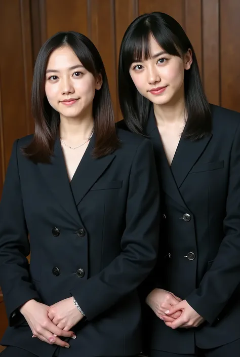 Mature women between the ages of 40 and 45 are、wearing a jacket with the top 2 buttons open、I can see my chest