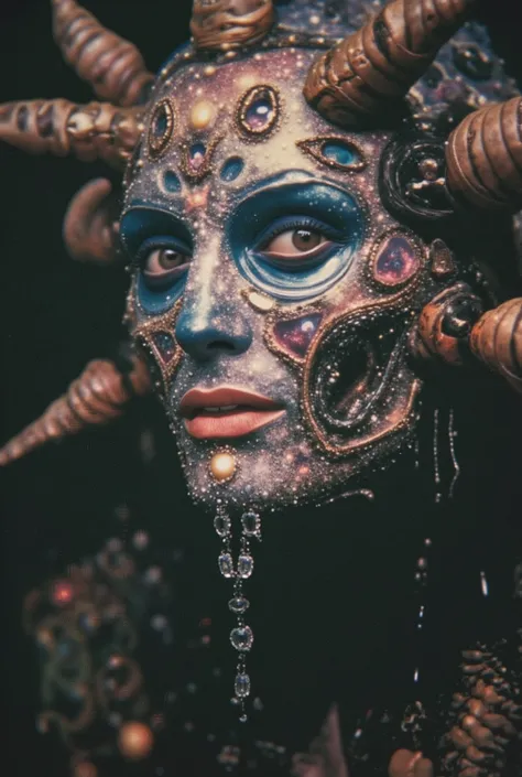 A close-up of the unknowable: a face made of galaxies and insect limbs, blinking slowly while weeping rivers of memories stolen from dying civilizations