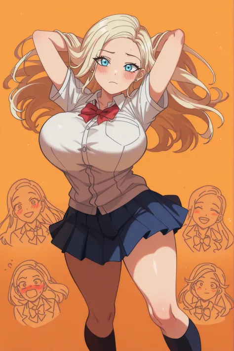 obra-prima, Best Quality, absurdos, Insurance 1 girl, 1 menino, valioso, whisperemg em orelha lookemg at viewer, standemg, laughemg,garota, reigns Kurashiki,loiro, Big saggy breast,  red ribbons , school uniform, blush BREAK obra-prima, Best Quality, absur...
