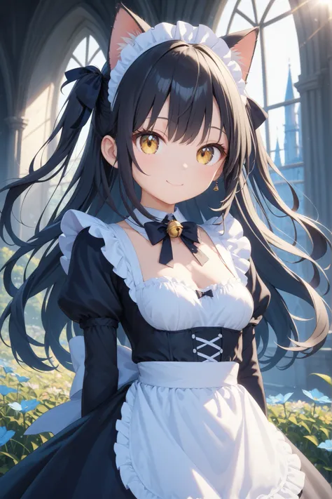 cat ear maid 、mysterious gothic castle
1 girl, soft smile、 long black hair、golden eyes, cute face 、strong contrast between mouth and nose、dramatic lighting on a cellular level、bright color、Strong brushstroke 、lens flare , masterpiece, accurate, 人体...