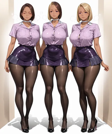 {Beautiful Office Lady(mother36歳)and beautiful jk(daughter18歳)}, (Tall mothers and daughter), black pantyhose legs to watch, (Purple uniform office lady, dark green uniform office lady), (the length of the legs is attractive, 立ち姿のmotherとdaughter), (プリケツ立ちの...